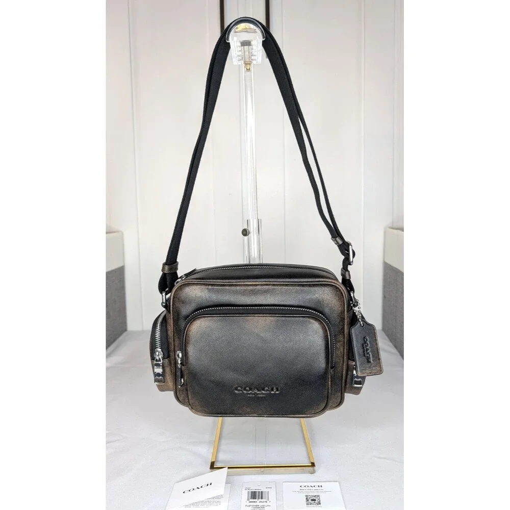 Coach Fletcher Unisex Crossbody - Loved Leather Black/Tan, NWT